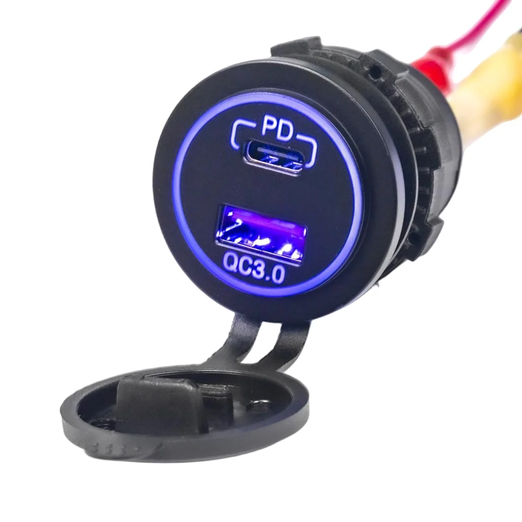 PD+QC3.0 Dual Socket Quick Charging Car Power Charger DC12-24V 48W Output USB Car Charger with Voltmeter Display for RV Track