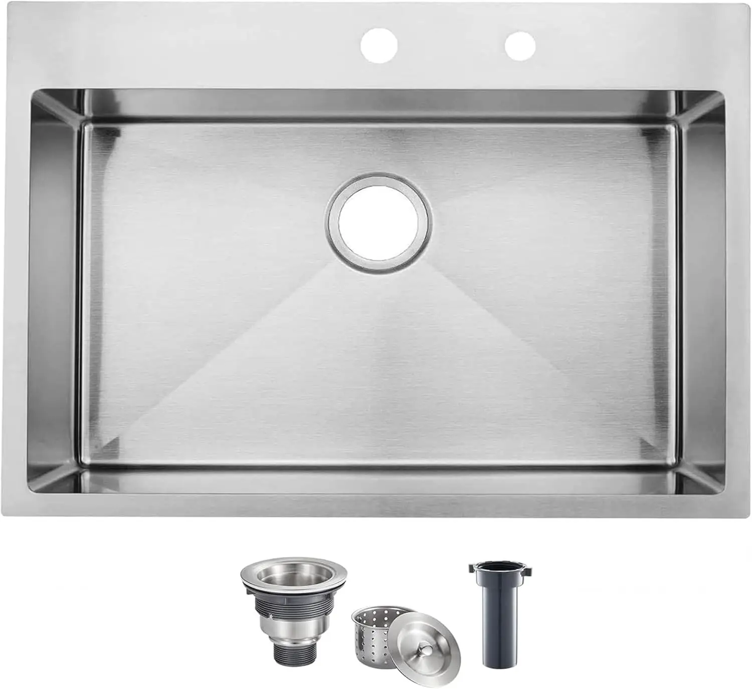

33x22 Inch Stainless Steel Kitchen Sink, Single Bowl 16 Gauge Top Mount 9 Inch Deep Brushed Satin Nickel