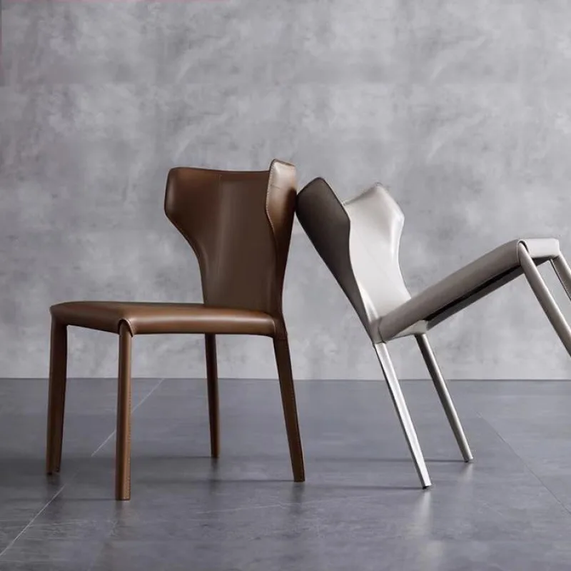 

Saddle leather dining chair home modern minimalist Nordic light luxury high-end dining chair Italian minimalist