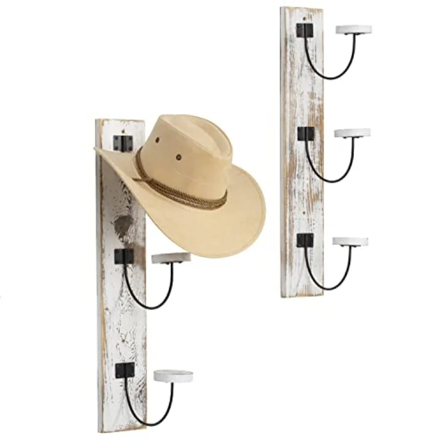 

2 Pcs Hat Rack Wall Mount Cowboy Hat Organizer Holder Coat Cap Clothes Hanger with Metal Wire and Wood Hooks