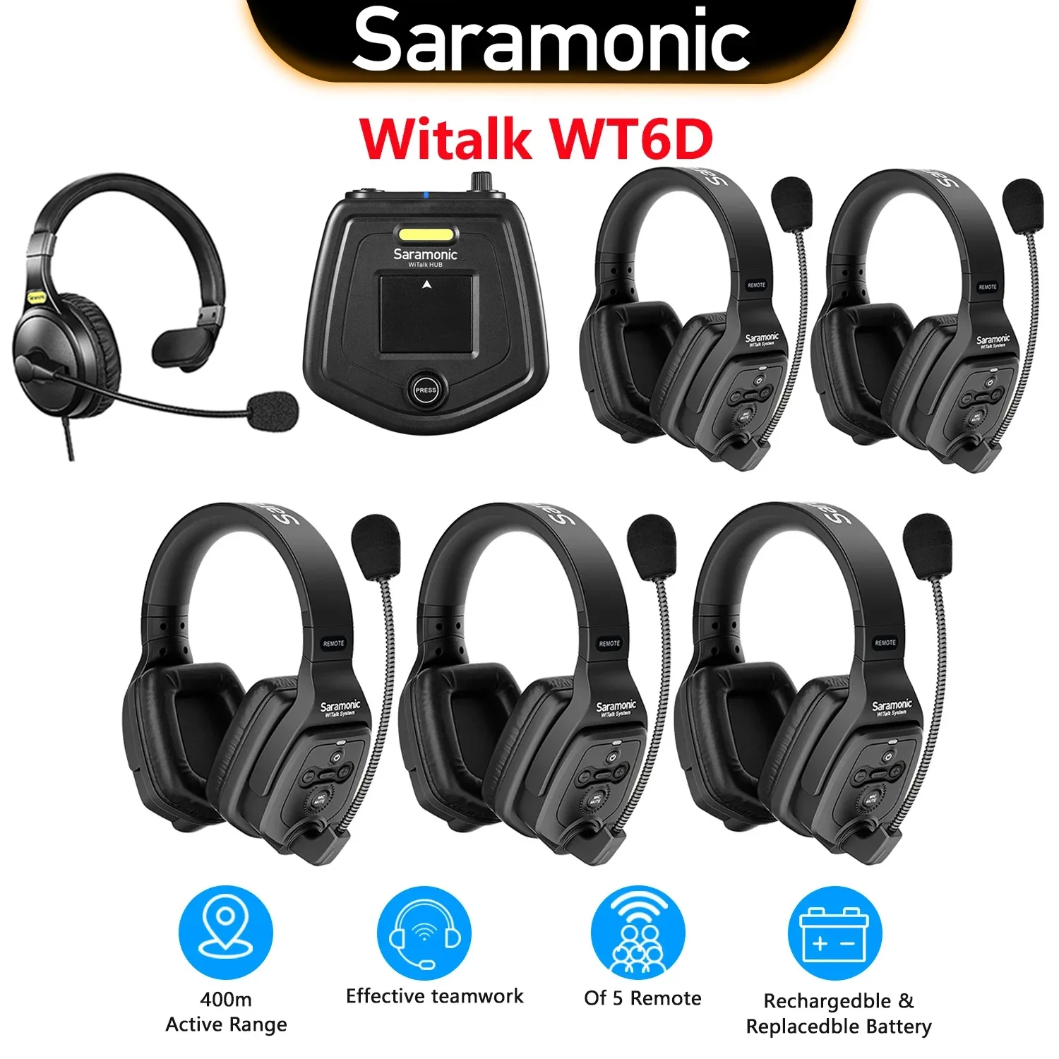 Saramonic wiTalk wt6d comunicação duplex completa sistema de fone de ouvido intercomunicador sem fio barco marinho futebol treinamento eventos microfone