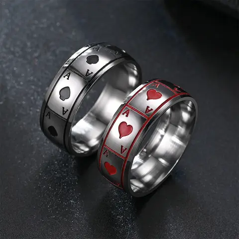 Titanium Steel Ring For Men Women Couple Ring Poker Ace Of Spades Oil Drop Rock Hiphop Fashion Jewelry Wholesale Dropshipping
