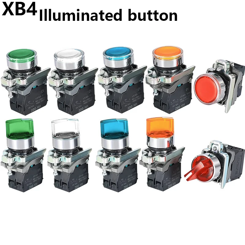 XB4 Illuminated Knob Switch 2 Gears 3 Gears Normally Open Normally Closed Mechanical Button Switch Self-lock LED Button Switch