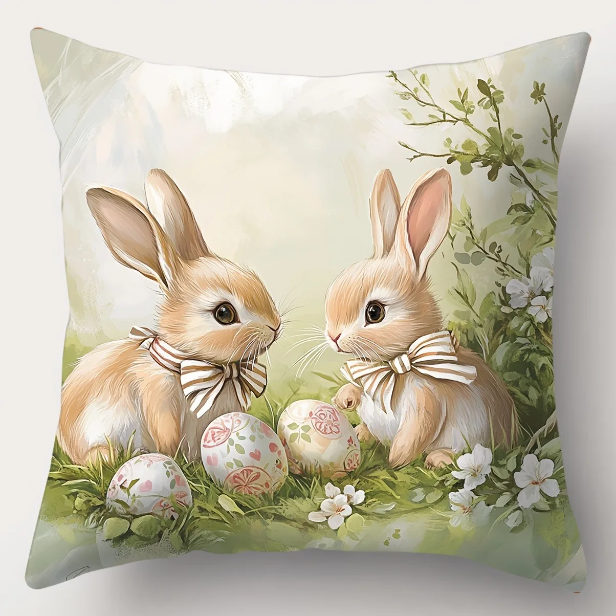 Funda de almohada decorativa de Pascua feliz, funda de cojín para sofá con estampado de cruz de conejo y huevo, decoración suave y cómoda para la habitación del hogar