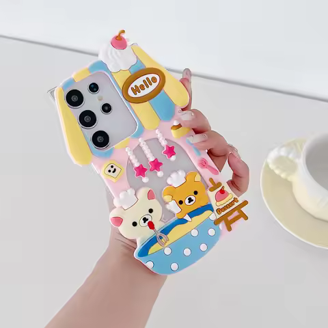 Kawaii 3D Cartoon Rilakkuma Dessert Story Bear Phone Case For Samsung Galaxy S25 Ultra S24 S23 S22 S21 Ultra S8 S9 Plus S20 FE