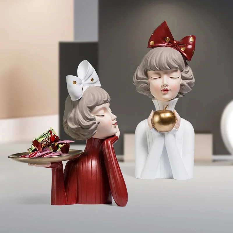 Modern Cute Girls Resin Statues Accessories Home Room Desk Storage Plate Items Cafe Table Figurines Office Sculptures Decoration