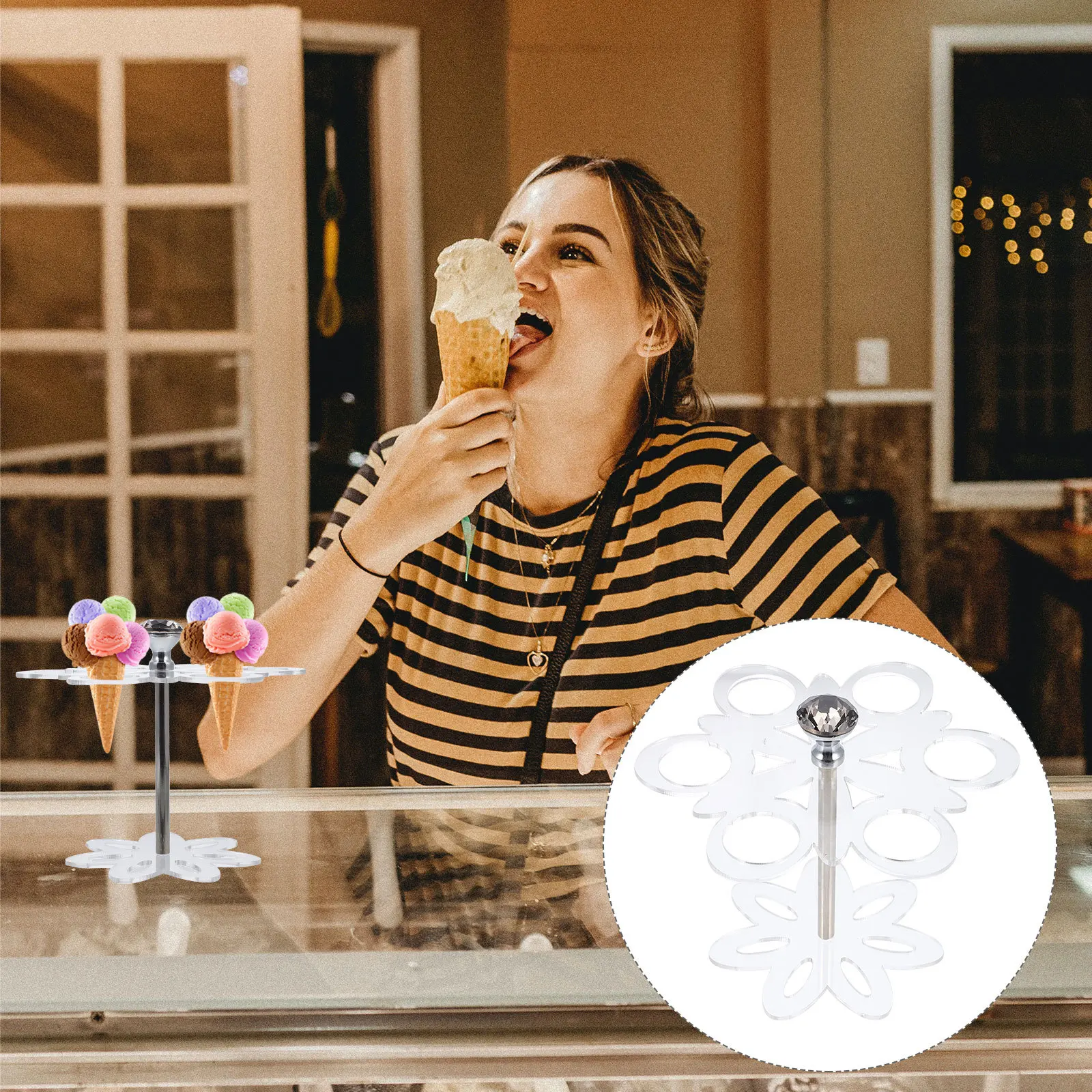 

Acrylic Ice Cream Cone Stand Clear Display Rack For Party Dessert Exhibition Non-Slip Base Smooth Surface Sushi Hand Roll