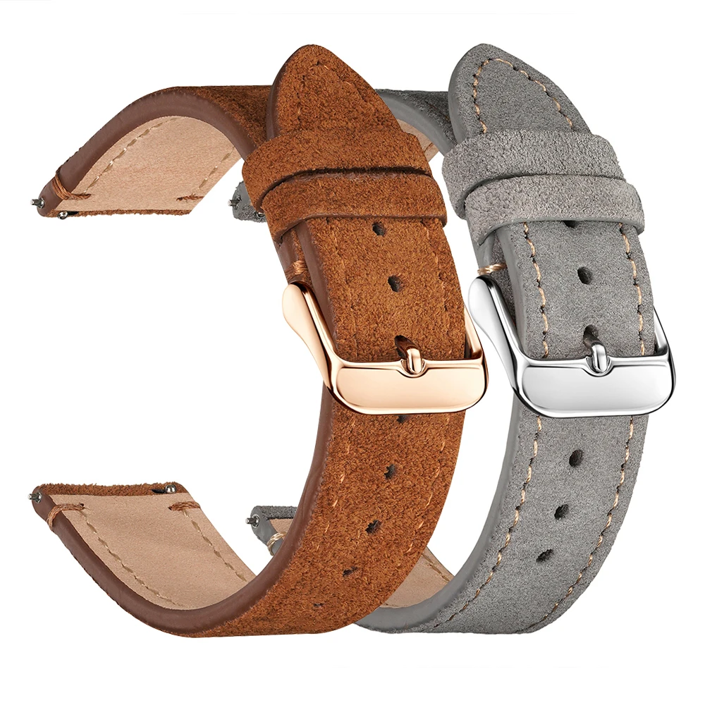 Suede Leather Watch Bands 18mm 20mm 22mm Matte Cowhide Straps For Huawei Watch GT3/GT3 Pro Bracelet Golden Brown Watch Wristband