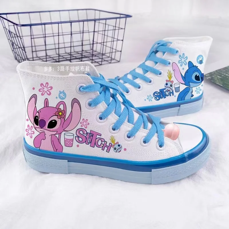 Stitch Angel Cream Blue Canvas Shoes Women's Summer Low-top Thin Korean Version Of Ins Tide Cartoon Lovers Men Board Shoes