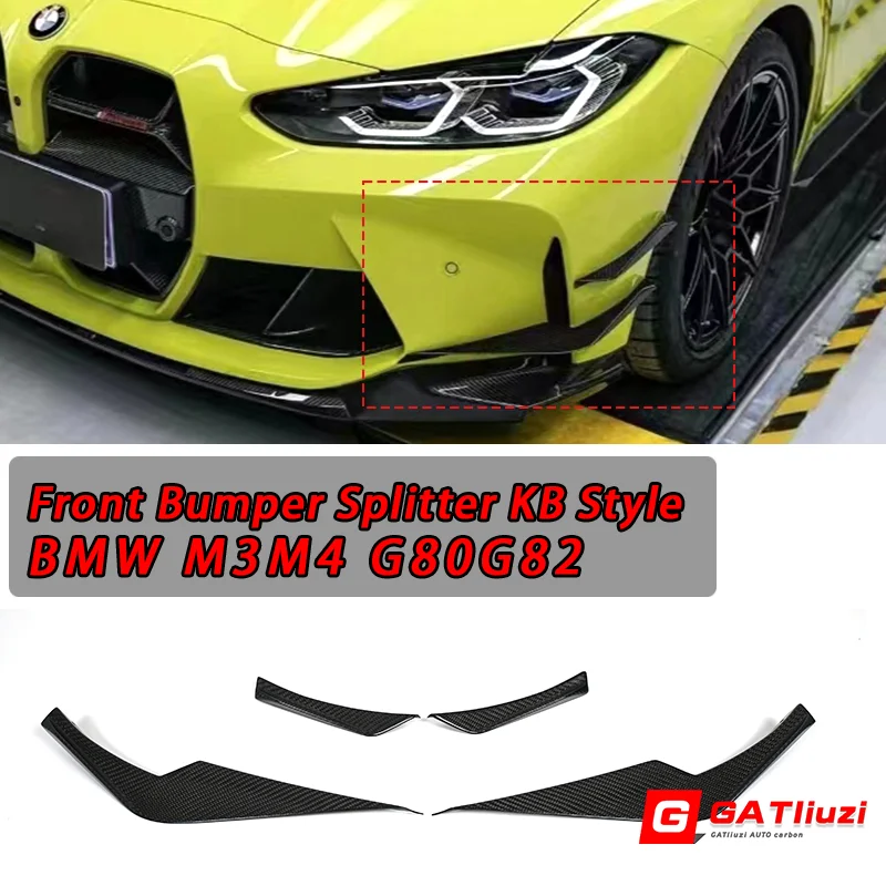 

4pcs Dry Carbon Fiber Front Bumper Side Canards Fin Flaps Trim For BMW M3 M4 G80 G82 G83 2021- IN Car Splitter Body Kit KB Style