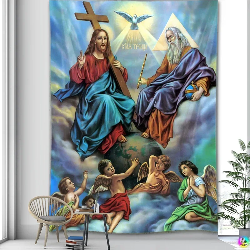 Christ Tapestry Trinity Virgin Christ Jesus Home Decor Angel Holy Icons Room Decoration Wall Hanging Christian Holiday Murals