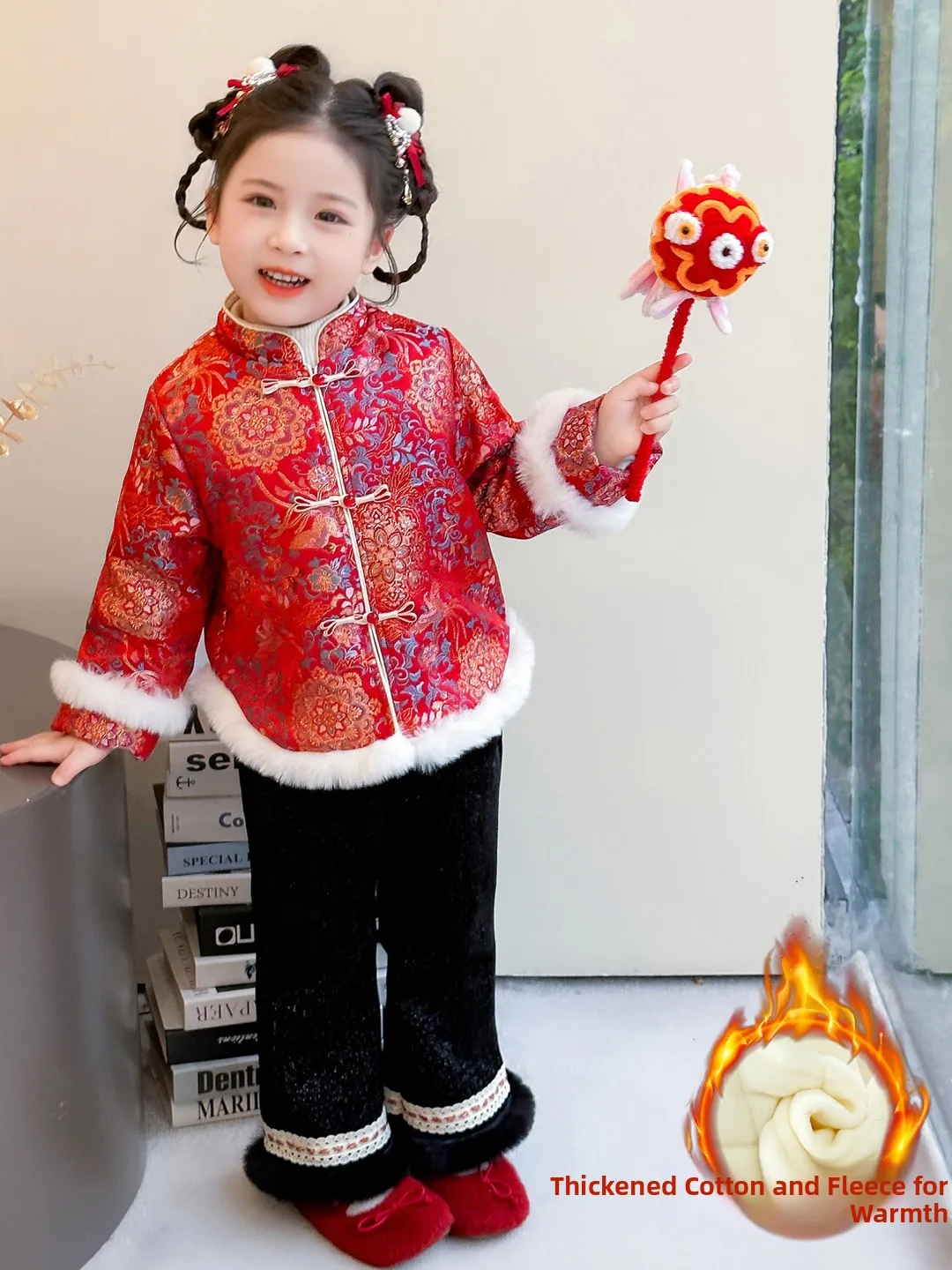 

Зимний комплект новогоднего одежды Thiened Fce на подкладке для девочек, новинка 2025, двухслойная хлопковая одежда для девочек, детская одежда...