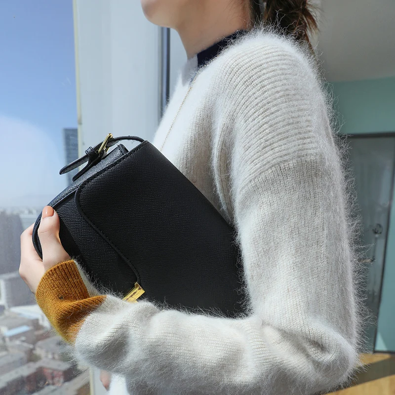 

Тонкий свитер из 100% норкового кашемира с воротником-стойкой для зимы, пуловер, женский трикотаж с длинными рукавами, базовая элегантная теплая одежда, топы