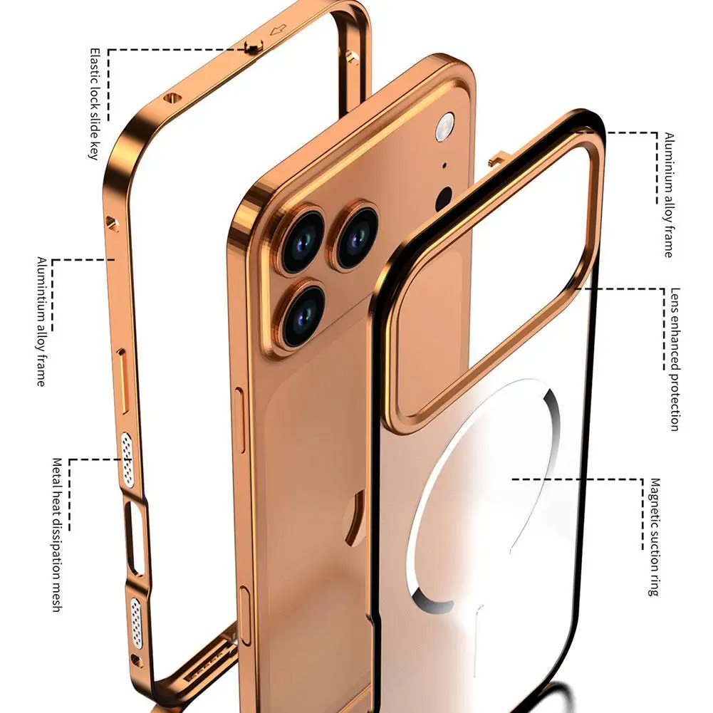 Custodia senza cornice per iPhone 17 Pro Max Air Magsafe Custodia di ricarica Wirelss per iPhone 13 14 15 16 Pro Max Cover placcatura in PC ultra sottile