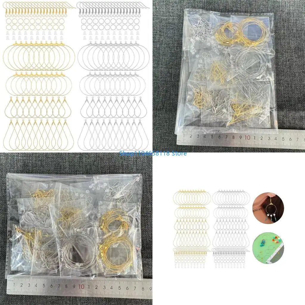 

Delicate Earrings Crafting Set with Silver Golden Hoops and Jewelry Accessories