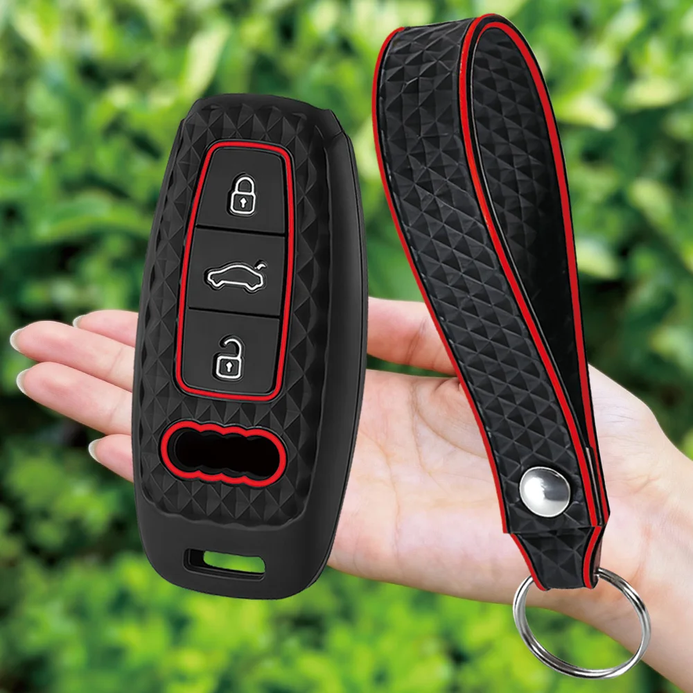 Silicone Car Smart Key Case Cover For Audi A3 8Y A4 A6 A7 A8 E-tron Q5 Q8 C8 D5 Auto Styling Protection Shell Holder Accessories