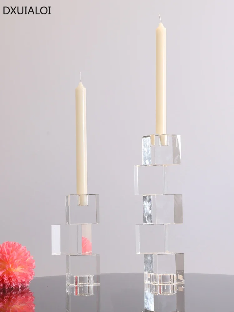 1PCS Crystal glass candlestick European Light Luxury Household Romantic Candlestick Home furnishings Dining table candlestick