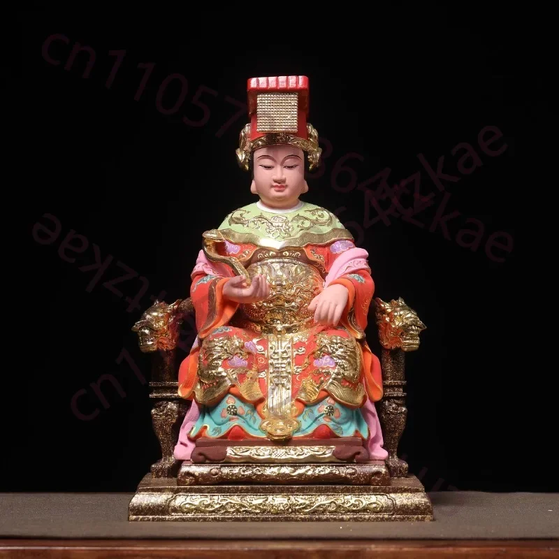 Hinoki Wood Carved Mazu Goddess Statue - Hand-painted & Gilded Meizhou Lin Mo Niang Deity, Home Altar Decor