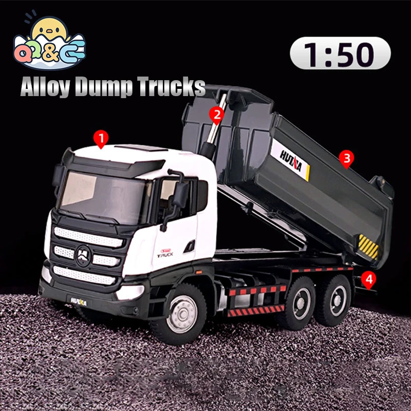 HUINA 1/50 Engineering Vehicle Alloy Model Truck Dump Simulation Metal Transport Excavator Children Toys for Boys Christmas Gift