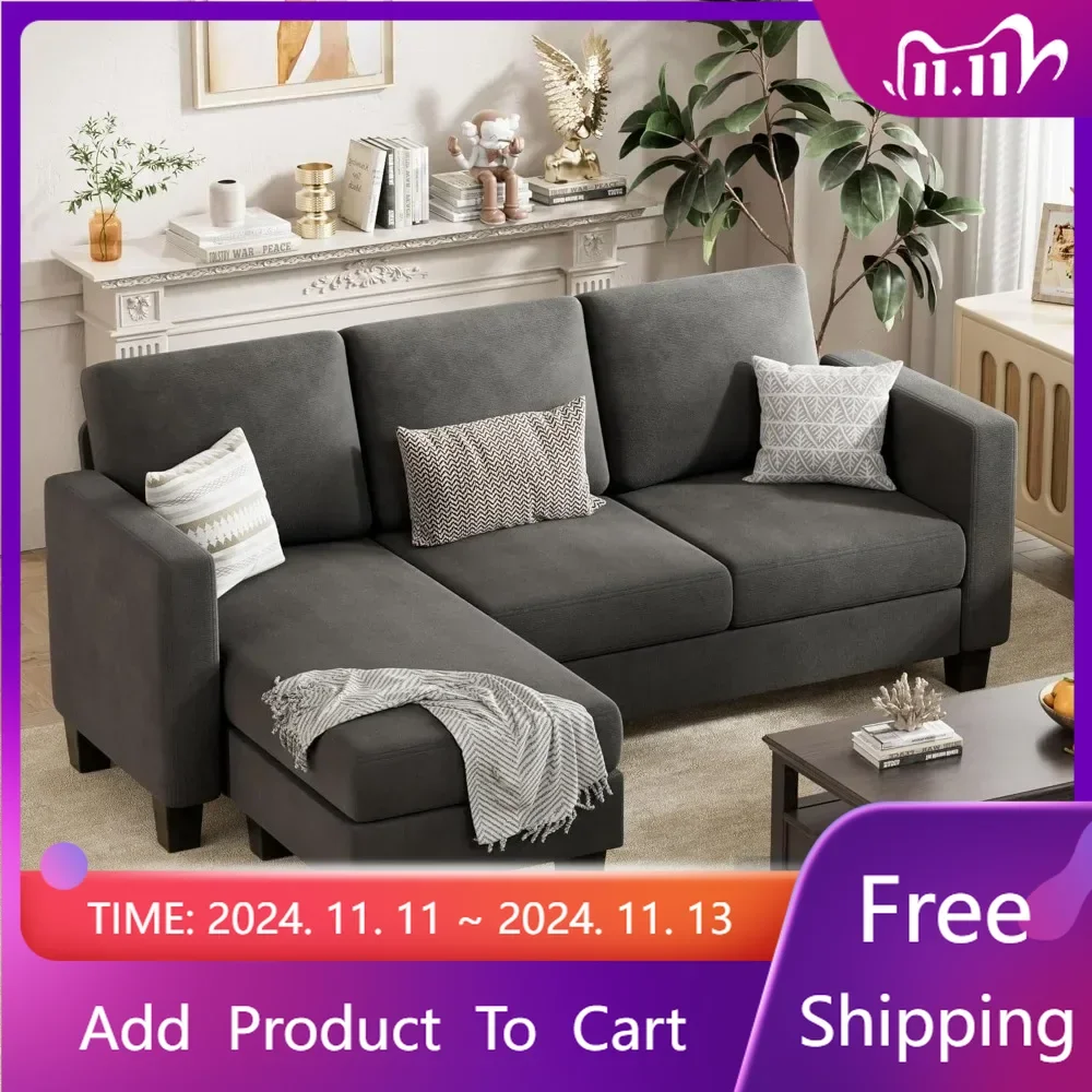 

Convertible Sectional Sofa Couch, 3 Seat L-Shaped Sofa with Linen Fabric Ottoman Small Couch for Small Apartments, Living Room