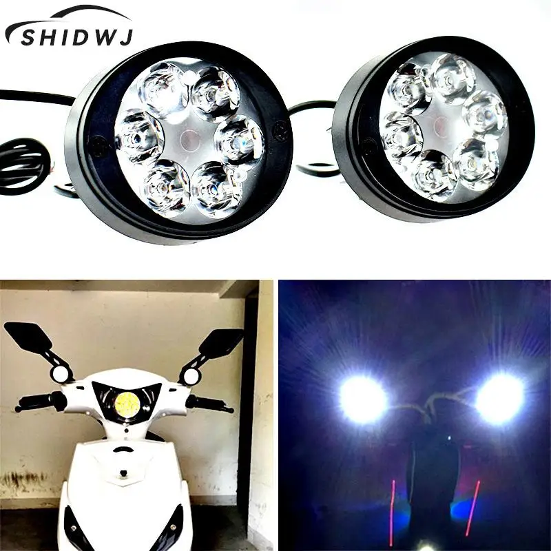 2pcs Motorcycle Headlight Fog Driving Lights Front Head Lamp 6 LED 12V Motorbikes Rear View Mirror Spotlights High Quality