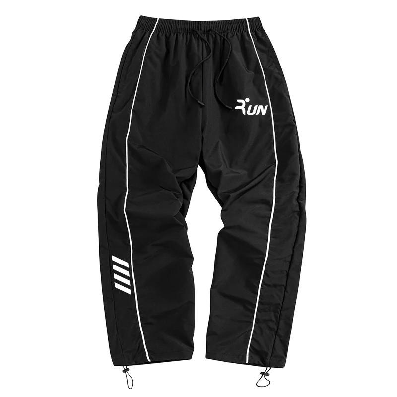 Men's Run Letter Print Trendy Sporty Pants with Lines Gym Workout Running Trousers with Pockets Athletic Quick Dry Sweatpants