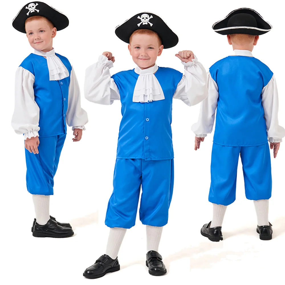 Pirate Cos Captain Cosplay Kids Children Hat Shirt Pants Costume Stage Performance Child Boys Clothing Halloween Carnival Suit