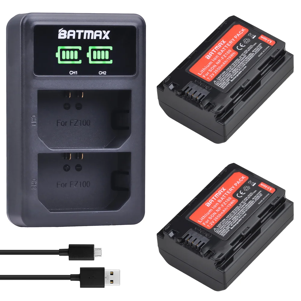 

Batmax 2650mAh NP-FZ100 FZ100 Battery+LED Dual USB Charger for Sony Alpha 9,A9R,A7C,A7 III,A7R III,A7R IV,A6600,A6700,BC-QZ1