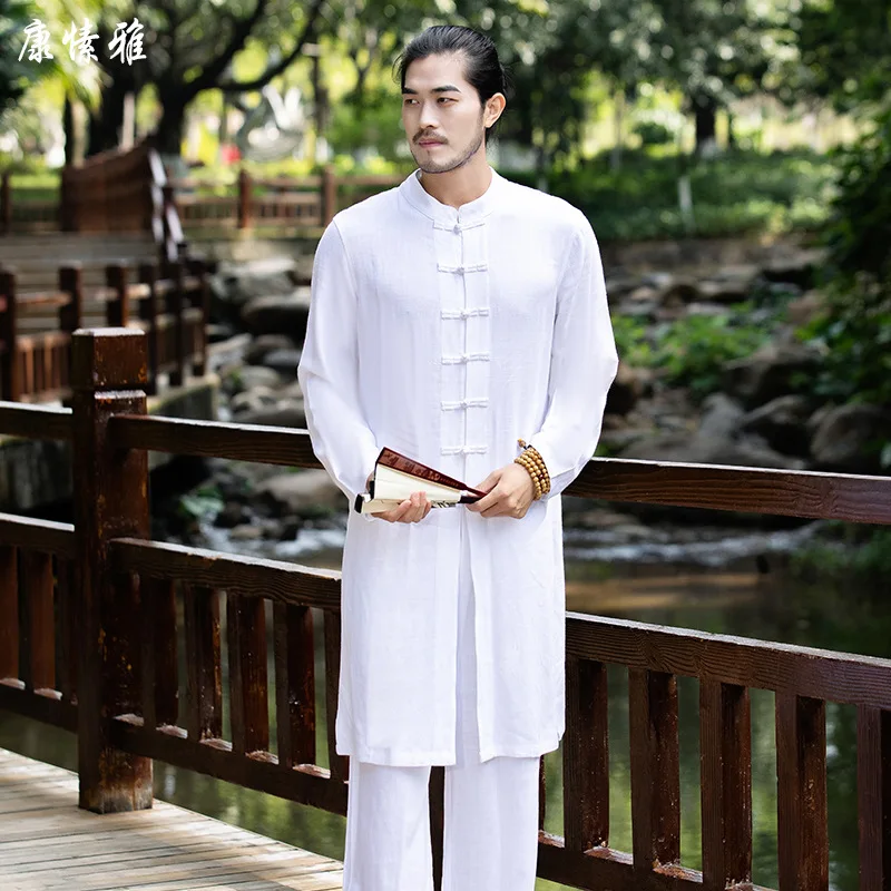 Two Piece Martial Arts Suit Men Kungfu Tai Chi Clothes Linen Chinese Traditional Shirt+pant Outfit Workout Meditation Yoga Set