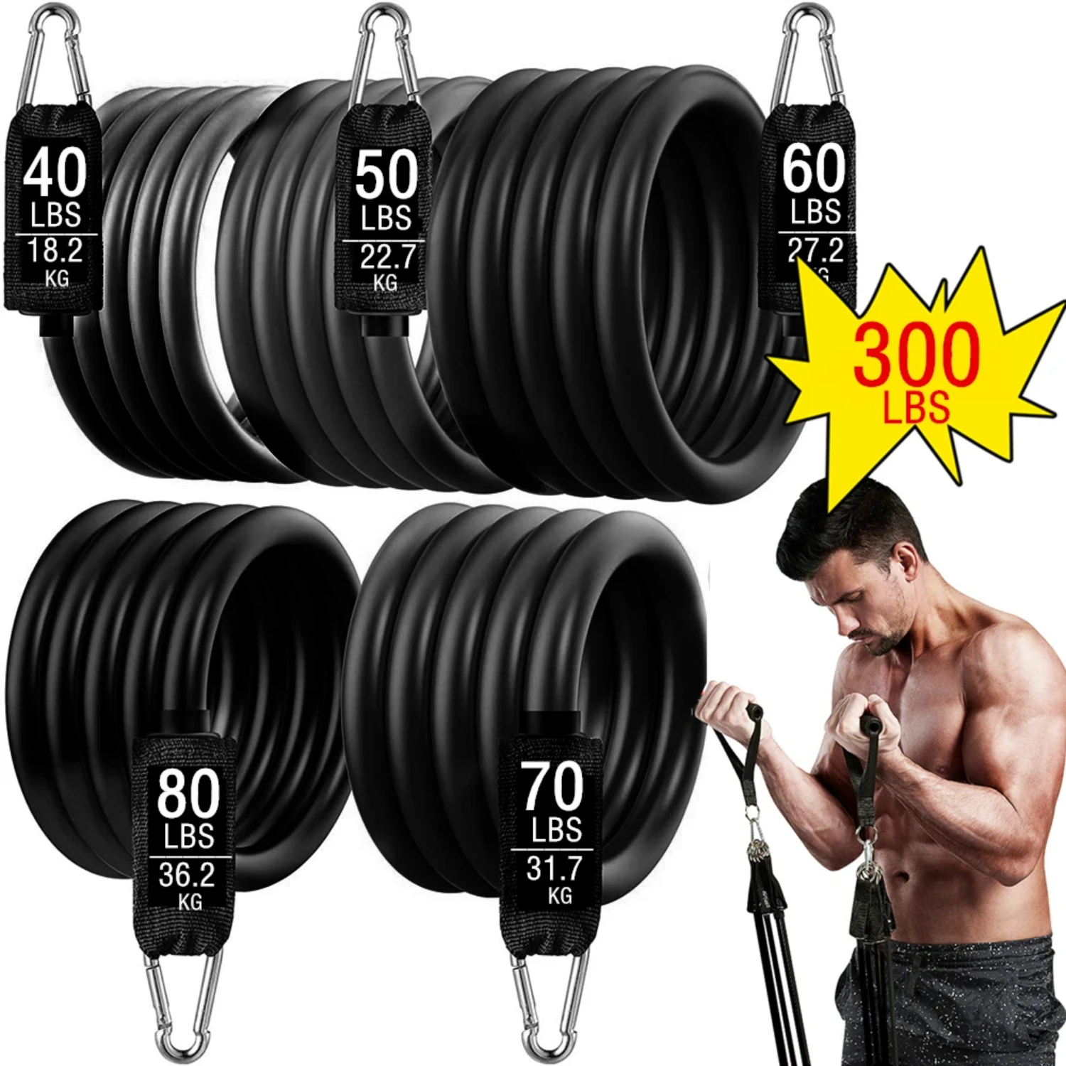 

Durable and Highly Elastic Heavy-duty Exercise Kit with Resistance up to 300lbs - Booty Training Equipment Set for Gym and Sport