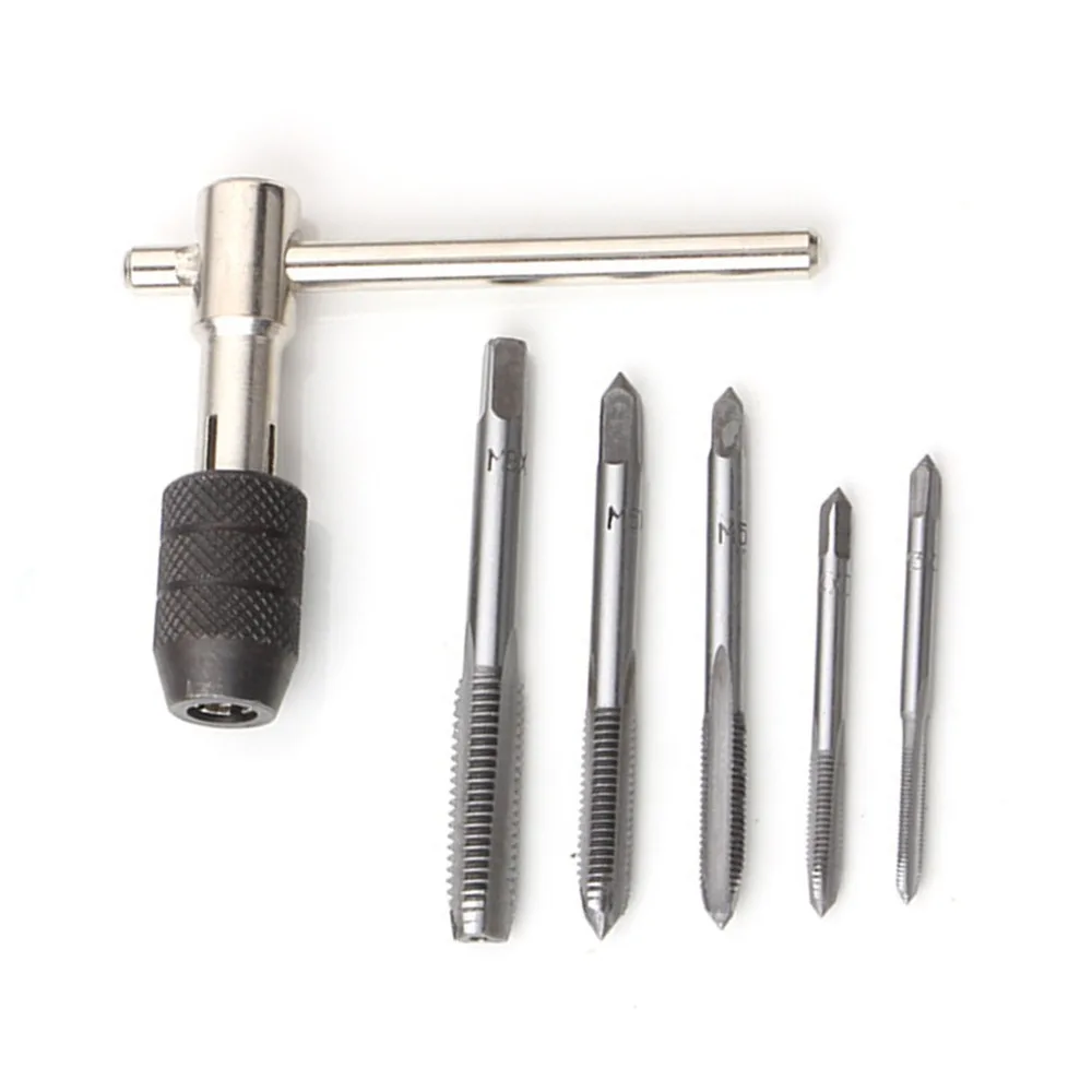 6PCS M3 M4 M5 M6 M8 T Handle Wrench Set Rustproof Tap Wrench Tool Set Adjustable Tap Holder Aluminum Processing
