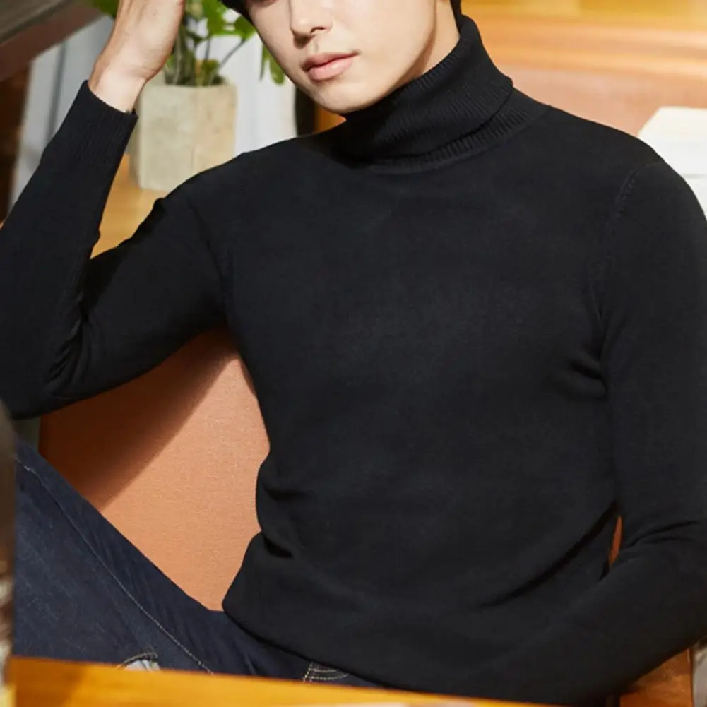 

Winter Sweater Solid Color Soft High Collar Thick Knitting Warm Stretchy Casual Anti-shrink Men Sweater Men Clothing