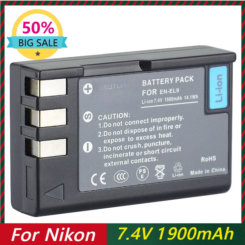 

1900mAh EN EL9 EN EL9A EN-EL9 EL9A ENEL9 Digital Batteries for Nikon D40 D40X D60 D3000 D5000 Digital Camera Battery