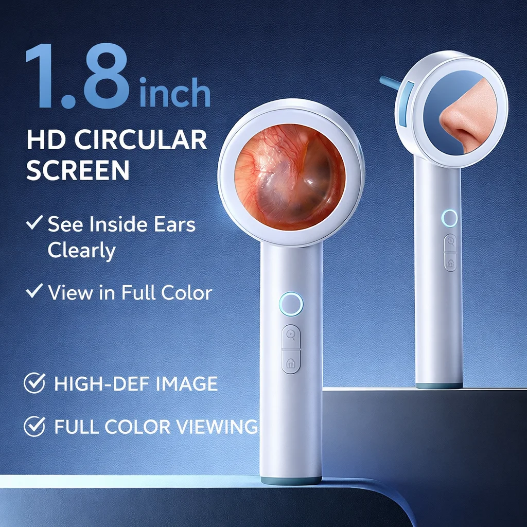 Ear Cleaner Camera with Screen 1080P Otoscope Ear Wax Removal Tool for Kids Adults & Pets 1.8’’ Screen LED Light Safe Ear Picker