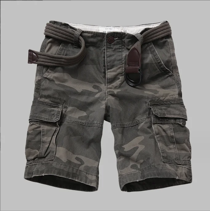 Men Outdoor Camouflage Shorts Wear Resistant Breathable Multi-pocket Overalls Hiking Sports Shorts No Belt