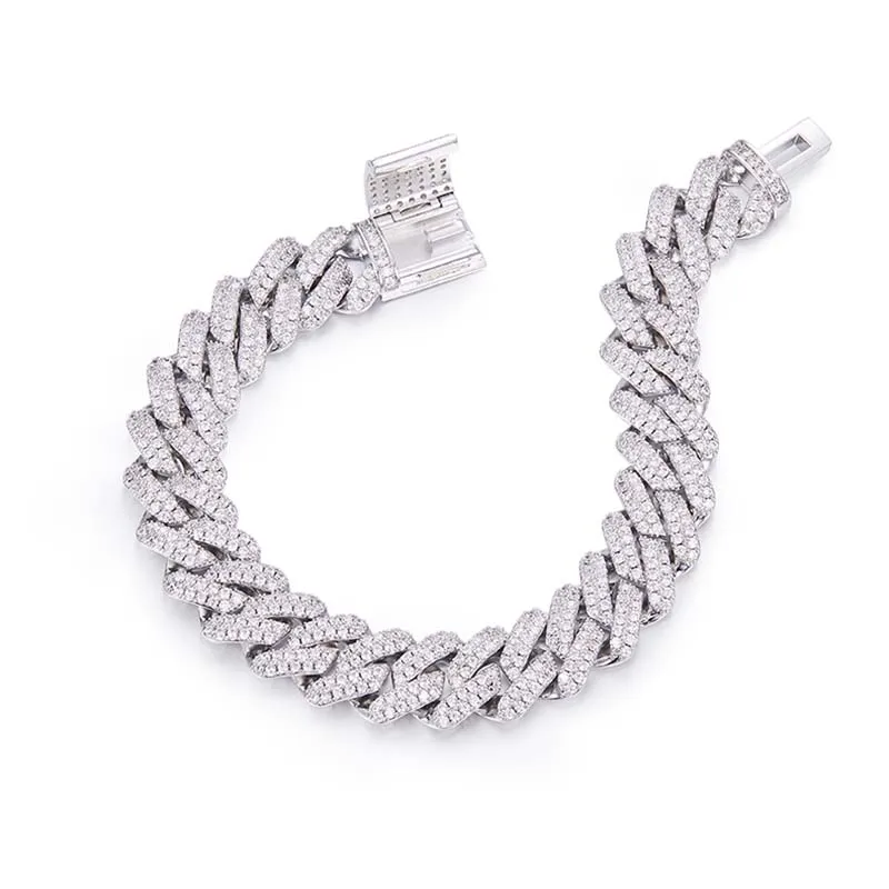 Hiphop 14mm Iced D Color Moissanite Miami Cuban Chain Bracelet 925 Sterling Silver Pass Tester for Men Party Birthday Gift