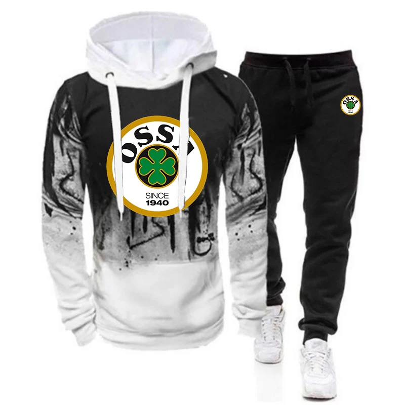 2025 Spring And Autumn Men's Sense of Freedom Slim Hoodies OSSA Logo Classic Retro Motorcycle Logo Print Pants Suits