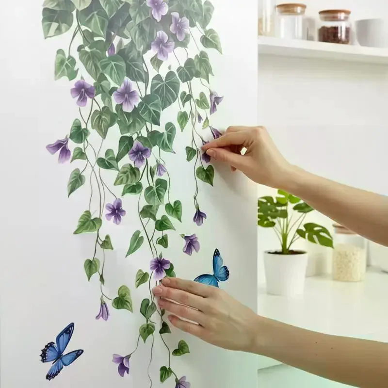 3D Butterfly Flowers Fridge Stickers Set Self-Adhesive Removable Decals for Living Room Bedroom Appliances