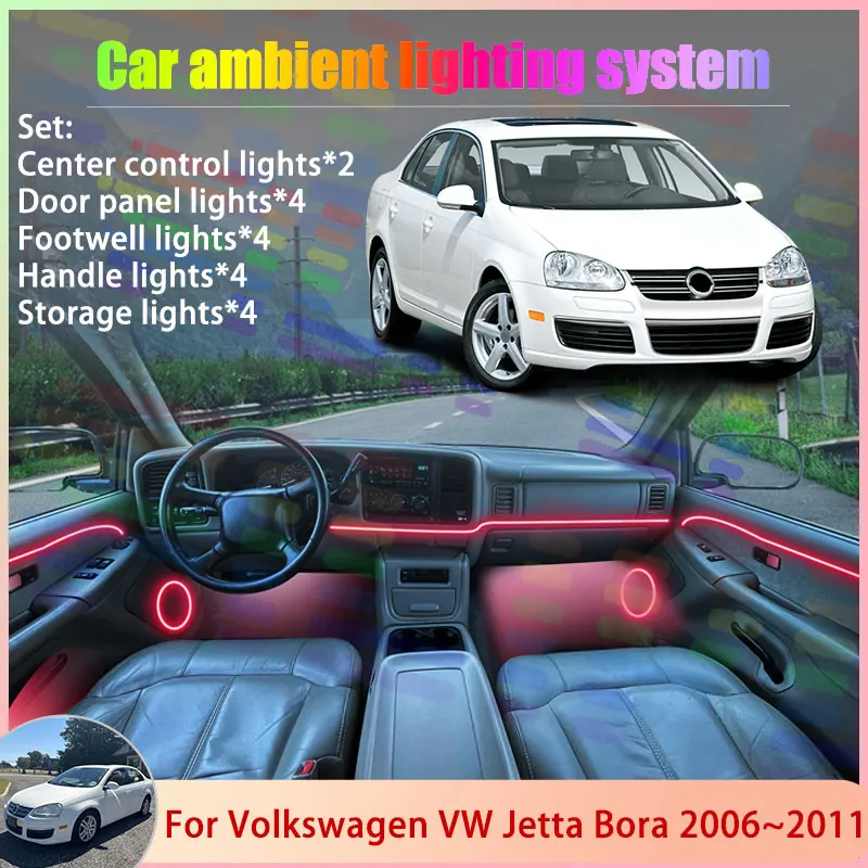 

Для Volkswagen VW Jetta Bora MK5 A5 1K 2006 ~ 2011 2/18 в 1 автомобильный атмосферный светильник RGB абажур ансамбль стример атмосферный набор