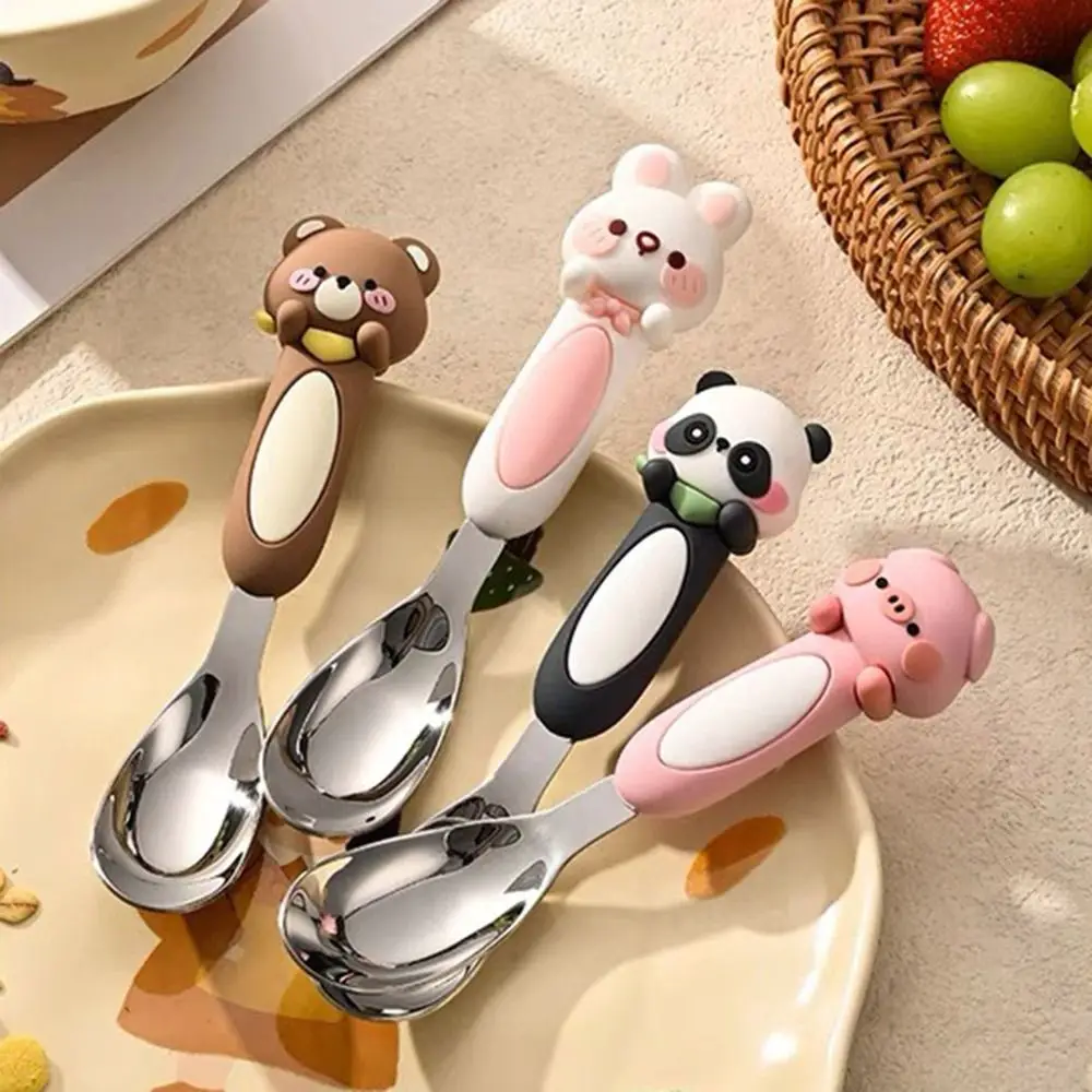 316 Stainless Baby Special Feeding Spoon Silicone Anti Slip Handle Children\'s Tableware Spoon Tableware Gadgets Yuanbao Spoon