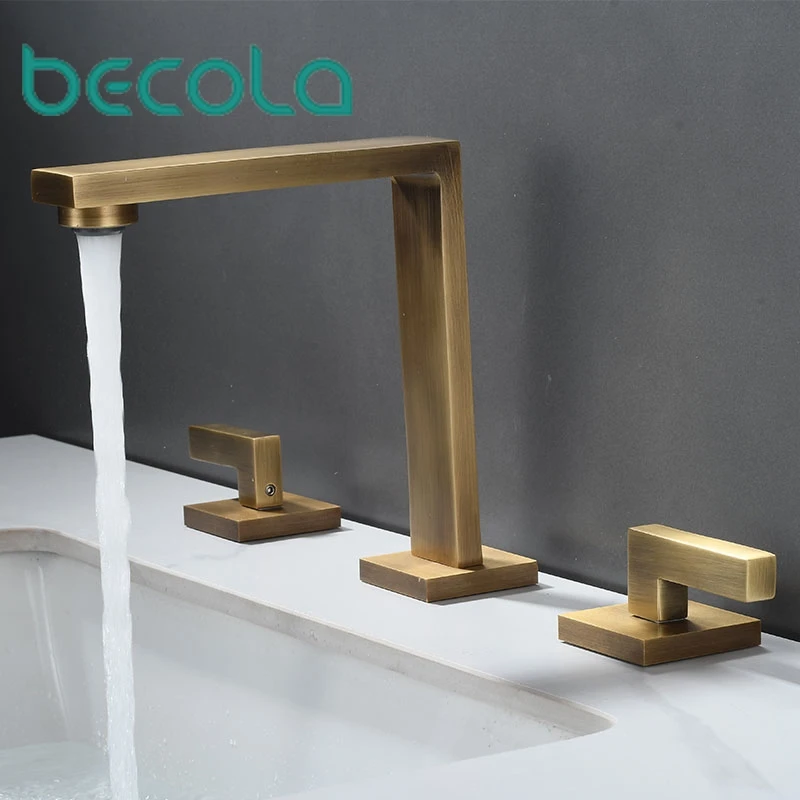 Brushed Gold Basin Faucet Total Brass Black Bathroom Faucet Antique Sink Faucets 3 Hole Hot And Cold Waterfall Faucet Water Tap