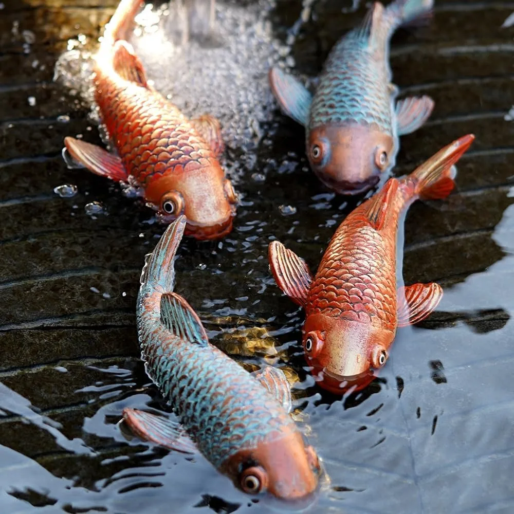 Garden Statues, Koi Fish Decor, Set of 2 Antique Ceramic Koi Fish Garden Statue,Fish Sculpture Garden for Outdoors