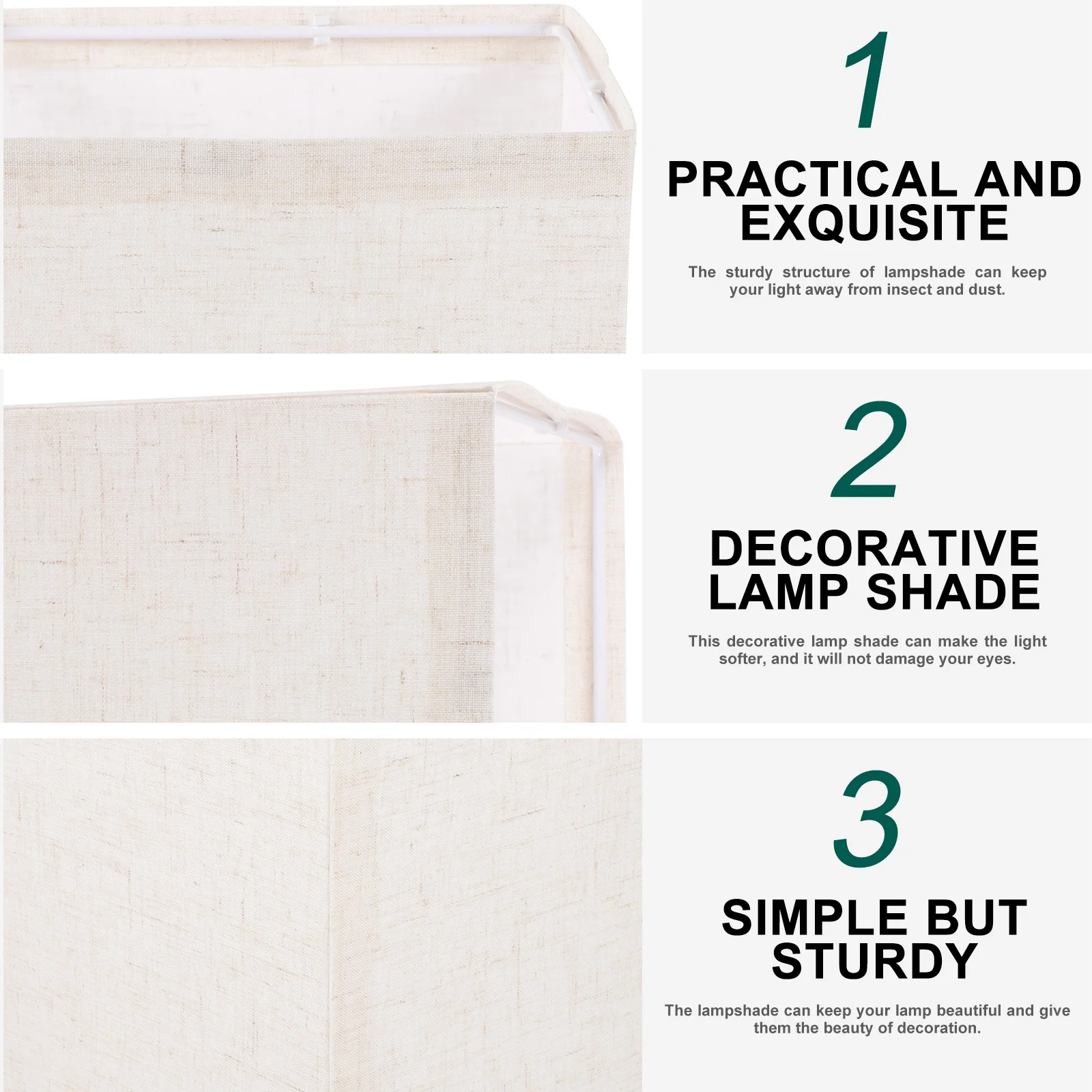 

Square Cloth Lampshade for Table Desk Floor Hanging Lamp E27 Replacement Cover Softens Light Metal Fabric Shade Decorative