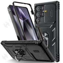 Capa Kickstand com câmera deslizante, rotação de 360 graus, capa para Samsung Galaxy S24, S23, S22 Ultra FE Plus, A55, A54, A34, A35, 5G