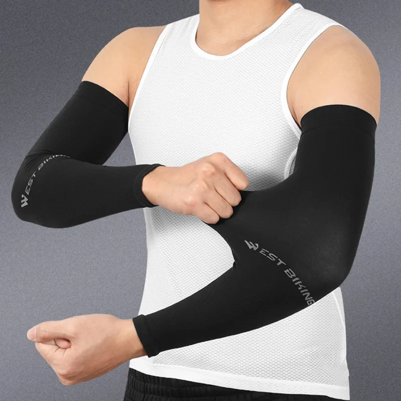 Breathable Ice Silk Quick Dry UV Protection Running Arm Sleeves Basketball Elbow Pad Fitness Armguards Sports Cycling Arm Warmer