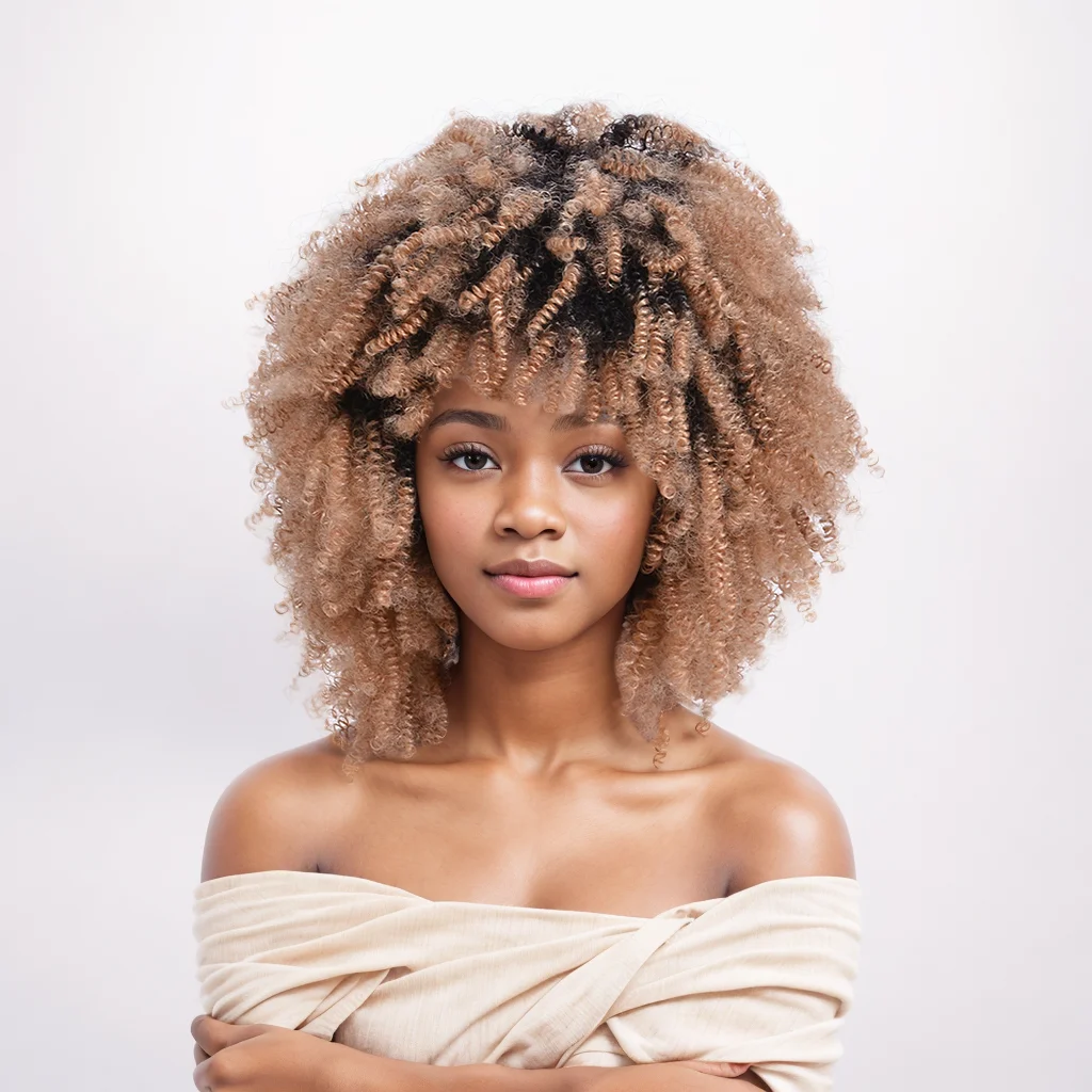 

MSIWIGS Short Curly Wigs Ombre Blonde Afro Synthetic Wig for Women African American Dark Root Heat Resistant