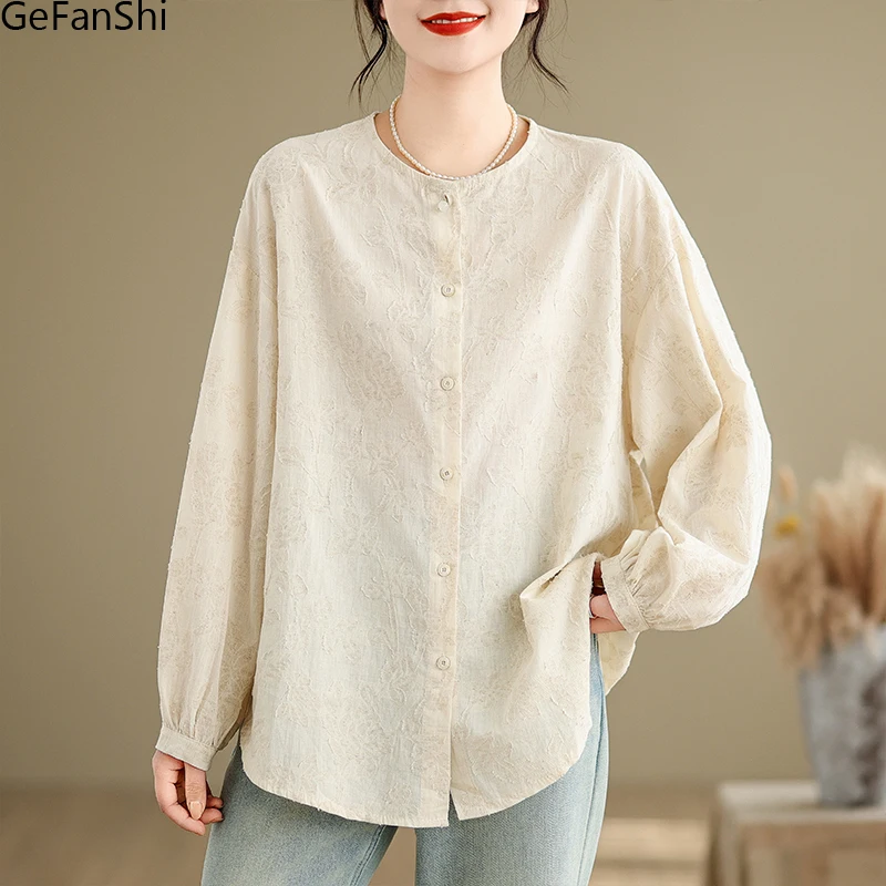 New Spring Summer Fasion Solid Jacquard Long Sleeve Blouse Shirt Button Elegant Office Ladies Women Casual Loose Tops Blusas