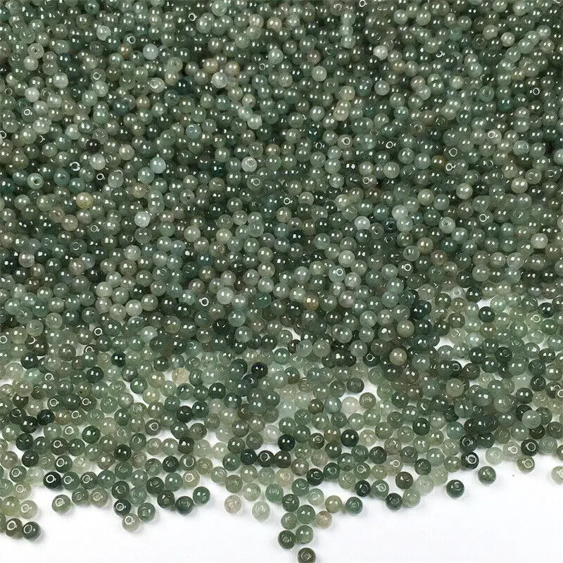 100Pcs 3-3.5mm Natural Emerald Jade Round Beads Diy Loose Beads for Pendant