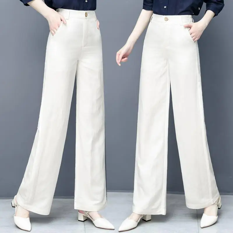 

Cotton Linen Pants for Women Vintage Solid High Waist Wide Leg Pants Woman 2024 Summer Casual Loose Straight Trousers Q861