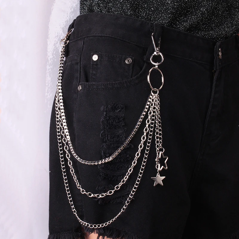 

Punk Rock Layered Chains Pants Keychain For Women Men Star Pendant Trousers Waist Belt Chain Hip-Hop Pentagram On Jeans Jewerly